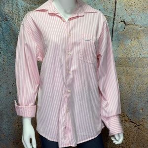 Pink & white striped button up